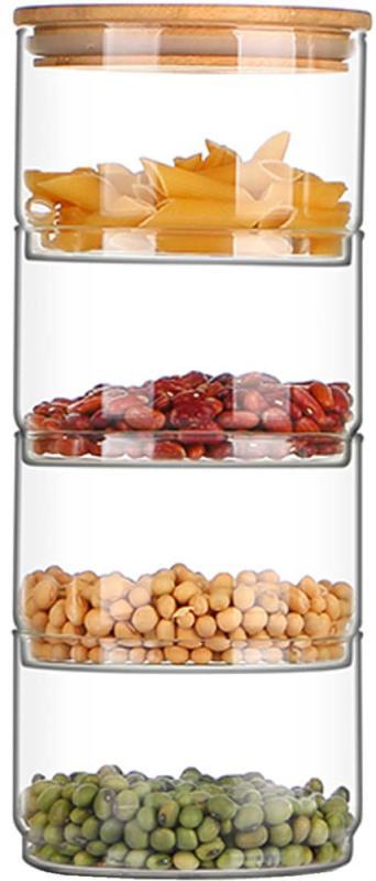 Набір 4 скляних ємностіCadassi 400мл greenpharm greenpharm  для зберігання продуктів з бамбуковою кришкою, фото 1