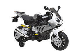 Мотоцикл на акумуляторі BMW S1000RR 12V сірий з бічними колесами, електромотоцикл для дітей 3-8 років