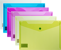 Папка-конверт на кнопці прозора (А5, 170мкм, асортимент кольорів) Buromax BM.3936