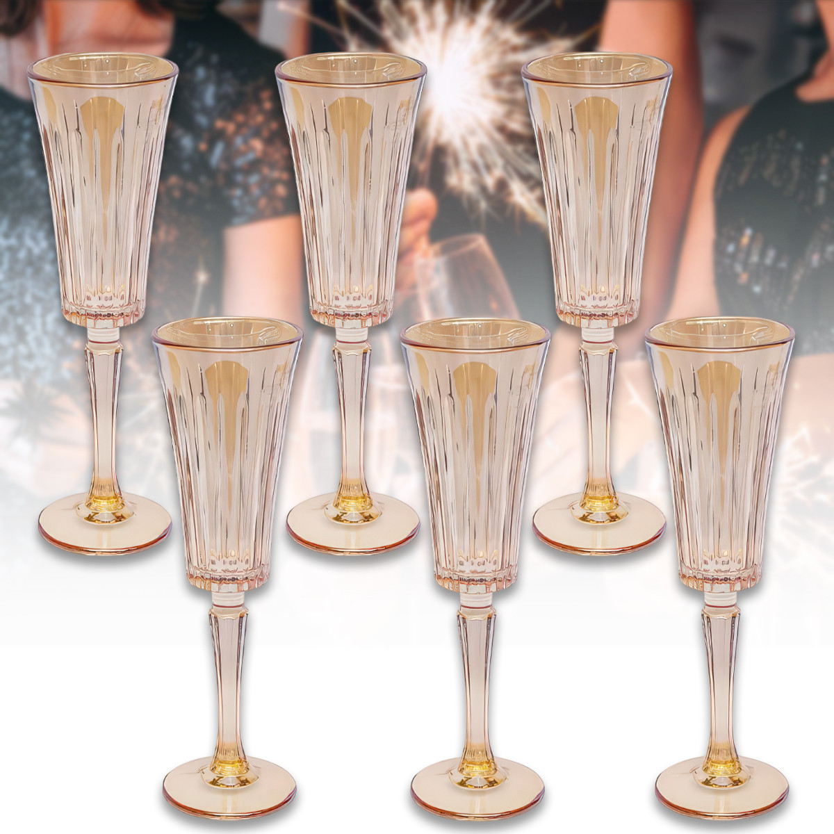 Келих 200 мл з кольорового скла 6 шт. для шампанського із золотим відтінком T0701J в упаковці 6 шт, фото 1