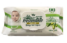 Вологі серветки Freshmaker Baby with Olive Oil з клапаном 90 шт