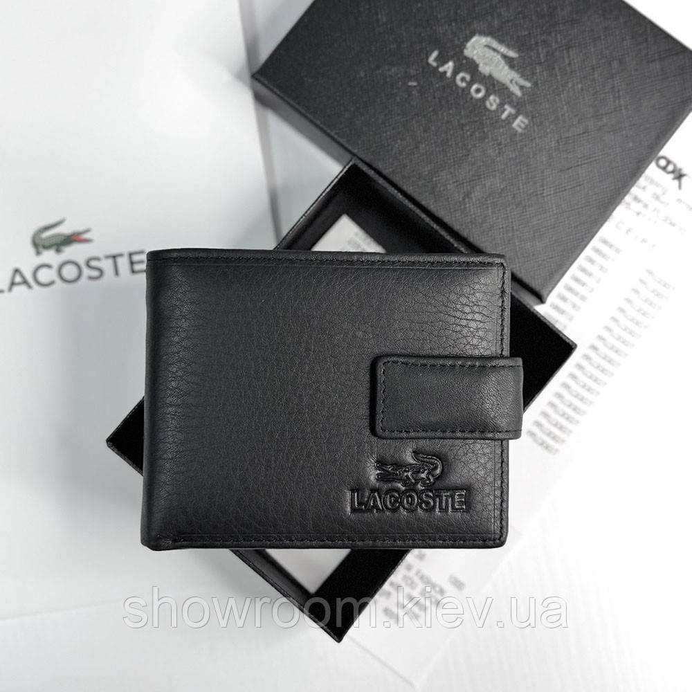 Чоловічий шкіряний гаманець на магниті Lacoste (82081) чорний