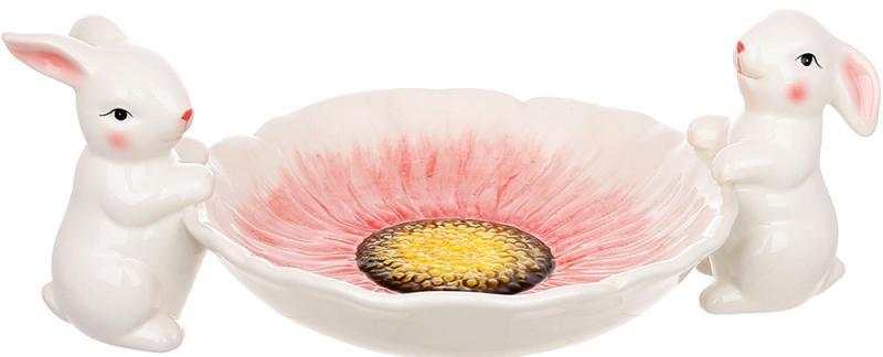 Підставка для торта/паски "Зайки з Квіткою" керамічна 34х22см greenpharm, фото 1