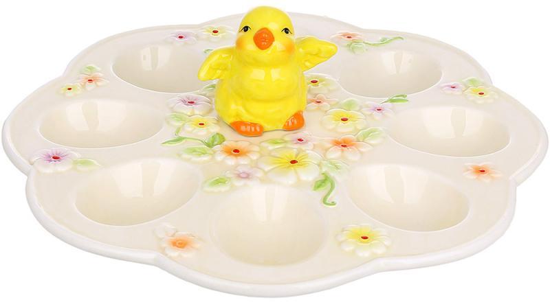 Тарілка блюдо-підставка для яєць "Курча у квітах" Ø25см greenpharm, на 8 яєць, фото 1