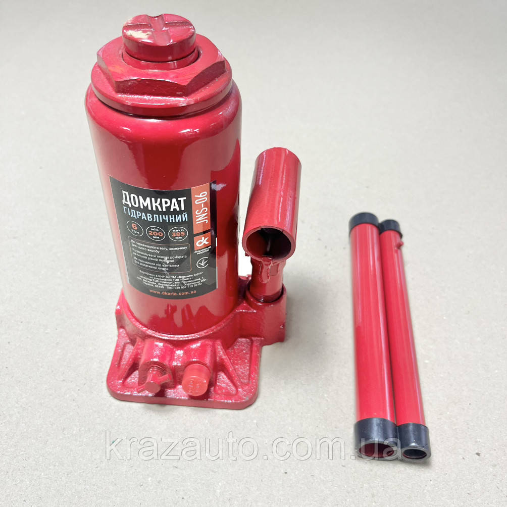 Домкрат пляшковий, 6 т, червоний H = 200/385 (JNS-06). 4905826228, фото 1