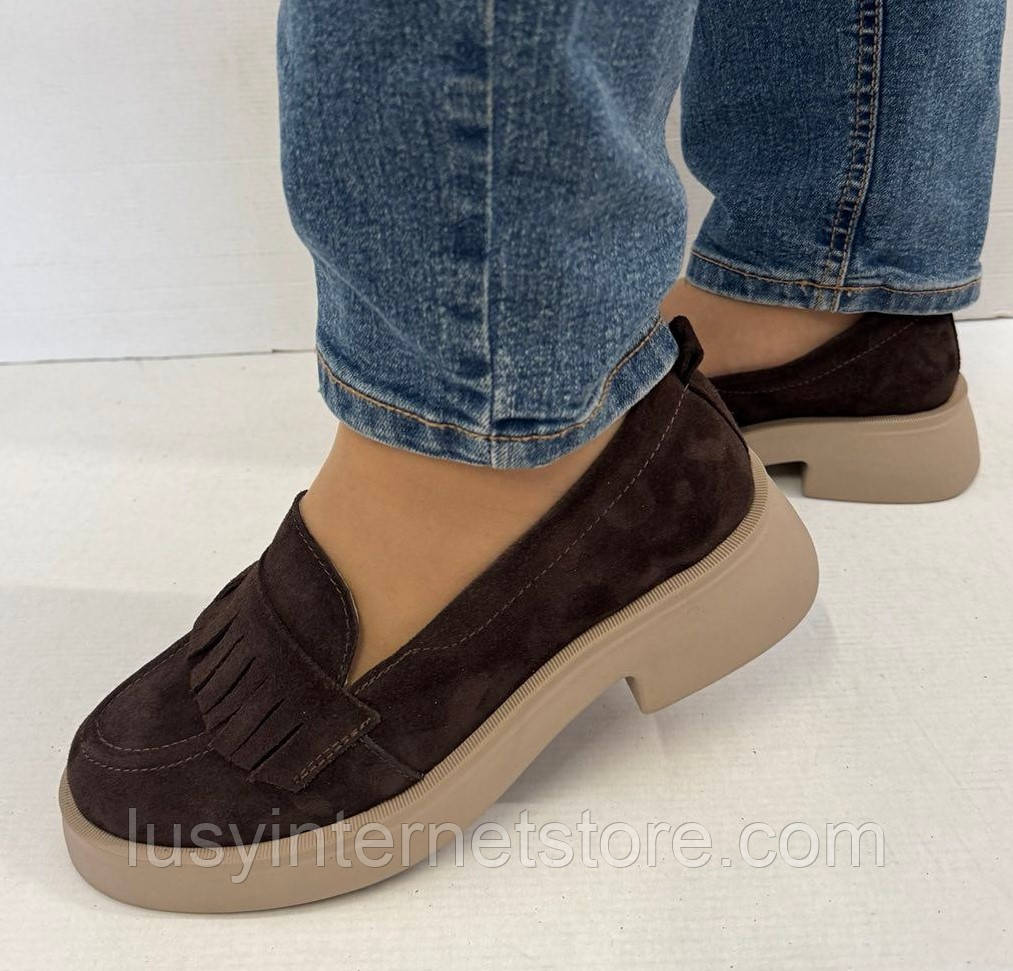 Туфлі жіночі лофери замшеві від виробника модель ШТ25-309, фото 1