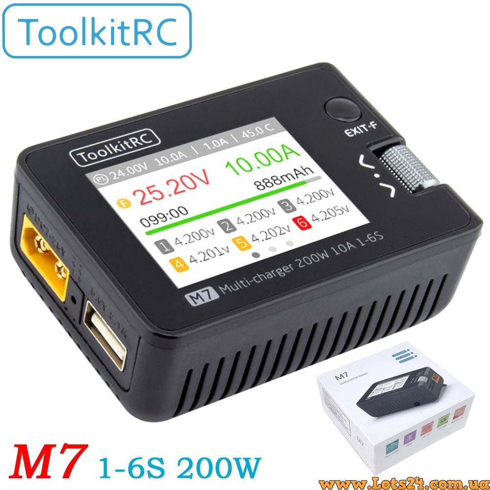 Зарядний пристрій ToolkitRC M7 200W 10A для Lipo LiHV LiFe Lion NiMh Pb акумуляторів балансування розрядка FPV батарей
