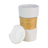 Кружка керамічна ДЕМЕТРА 500 мл з бамбуковим тримачем біла, фото 4