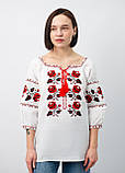 Жіноча українська вишиванка з трояндами білий льон, червоно-чорна вишивка, фото 5