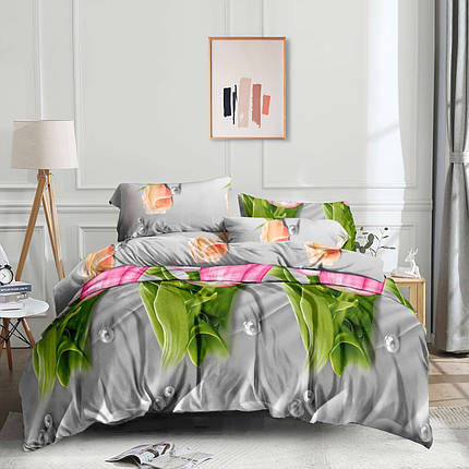 Сатин 100% бавовна з квітковим принтом на сірому натуральна тканина 220 см для постільної білизни в рулоні 50 м, фото 1