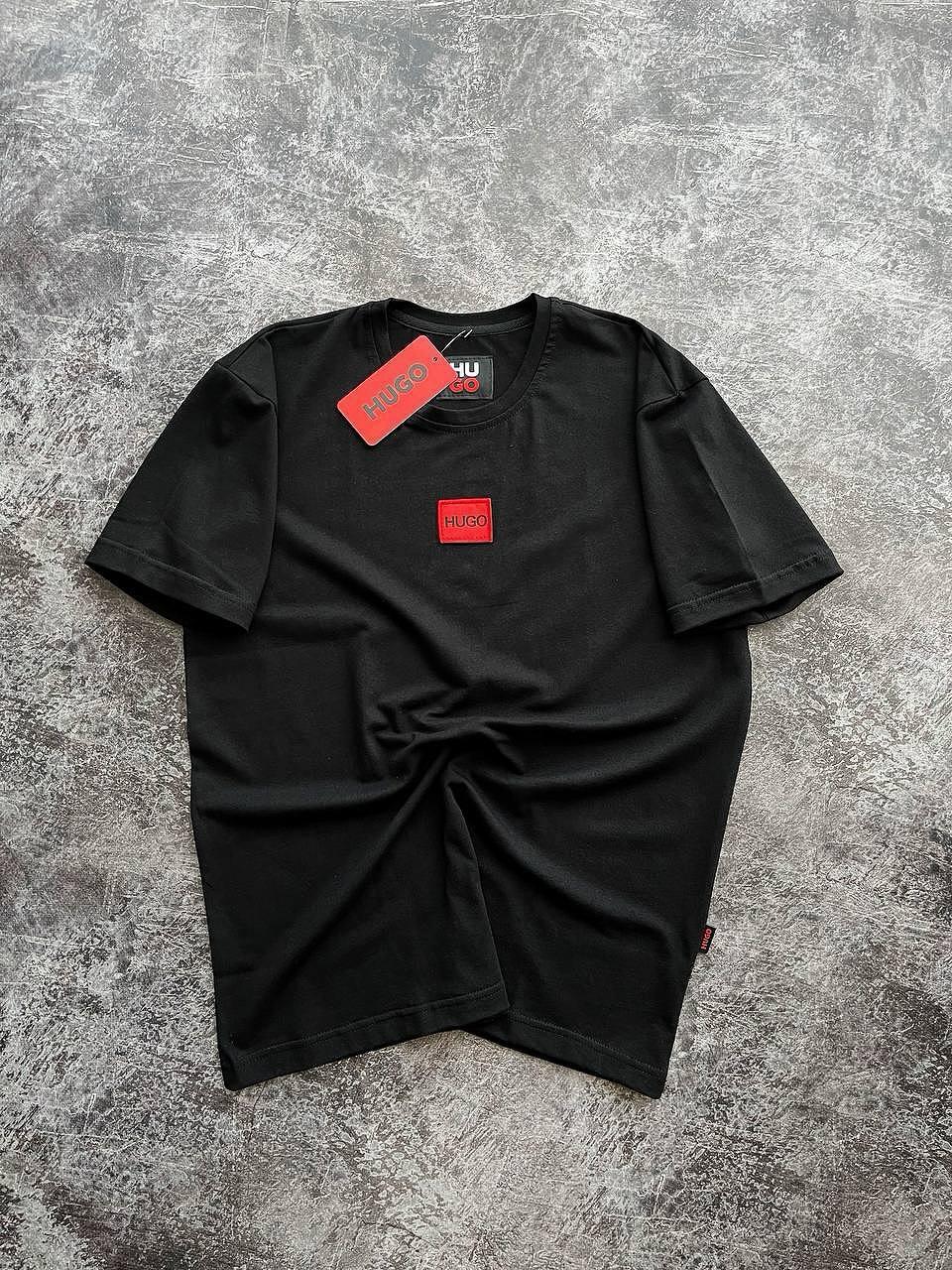 Чоловіча футболка Hugo Boss чорна спортивна бавовняна Теніска Х'юго Бос на літо, фото 1