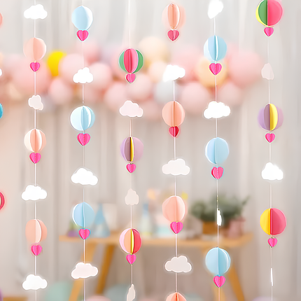 Паперова гірлянда з 3D кружків та сердець з хмаринками | Різнокольоровий, фото 2