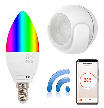 Комплект WIFI автоматизації освітлення 1DAL LightKit WF1 | Датчик руху + RGB-лампочка | APP "Tuya Smart"