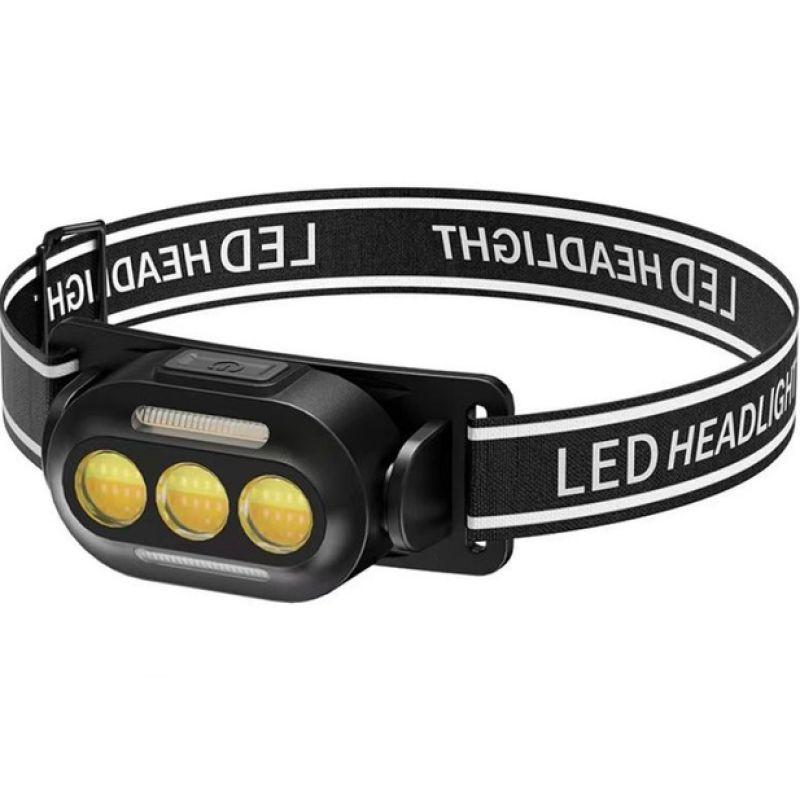 Налобний ліхтарик Police PL-190 COB+SMD (білий+червоний+синій) акумуляторний Type-C Black (7_01799), фото 1