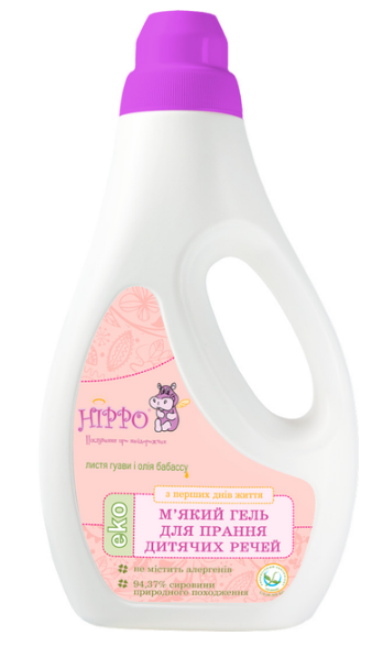 М'який гель для прання дитячих речей та пелюшок Hippo 1 л 4820178061322