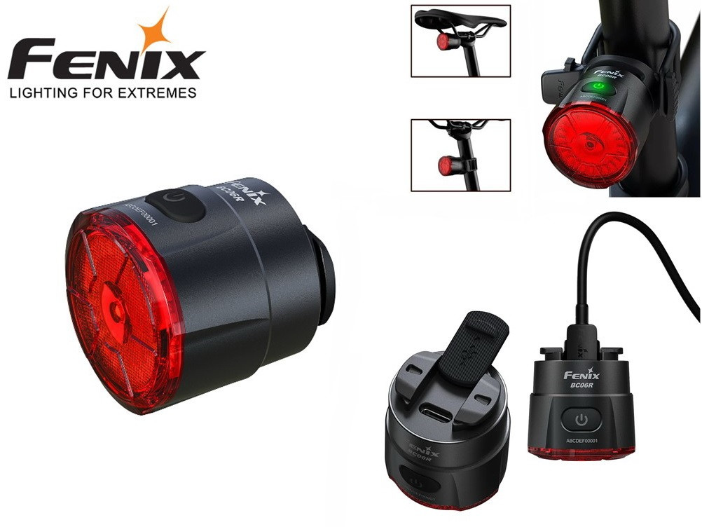 Задня велофара Fenix BC06R з датчиком гальмування (90LM, 560 mAh, Cree XP-E2, USB-C, IP66, 22 години, 270°, 100 м)