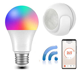 Комплект WIFI автоматизації освітлення 1DAL LightKit WF2 | Датчик руху + RGB-лампочка E27 | APP "Tuya"