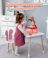 Дерев'яний столик із шухлядою 46х60х45 і стільчик метелик 26.5х26х25, стіл та стілець для дівчинки, білий з рожевим, фото 4