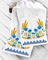 Заготовка під вишивку бісером рушник 30 х 220 см Колоски, ромашки, волошки