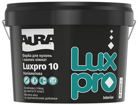 Вологостійка фарба для стін кухонь та ванних кімнат AURA Luxpro 10, напівматова біла, 0,95л, фото 1