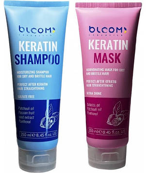 Набір для волосся для догляду після процедур (шампунь та маска) Bloom Keratin Shampoo + Mask 250+250 мл