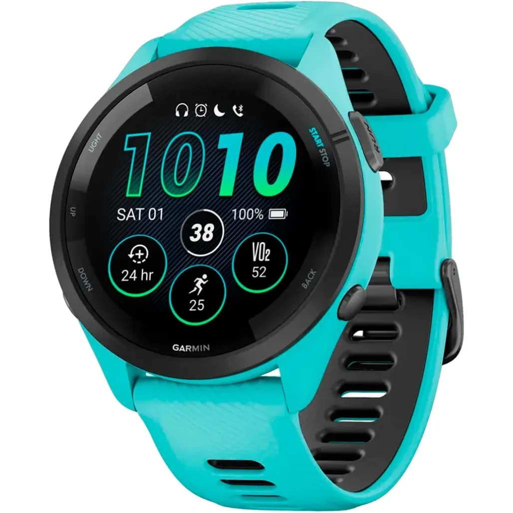 Garmin Forerunner 265 Black Bezel w. Aqua Case and Aqua/Black Silicone Band (010-02810-02/12/52), фото 1