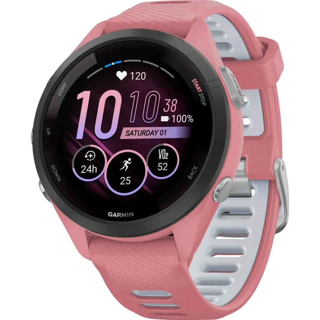 Garmin Forerunner 265S Black Bezel w. Light Pink Case and Light Pink/Whitestone S. Band (010-02810-05)