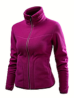 Кофта куртка спортивна жіноча тепла двостороння фліс пурпурна фуксія розмір с-л s-l (наш 46)