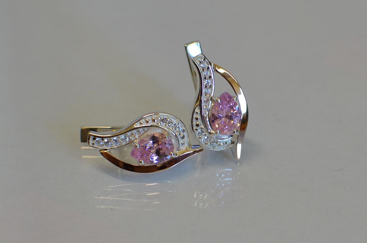 Срібні сережки Sil з елементами золота 078s-1 Рожевий (Sil-917), фото 1