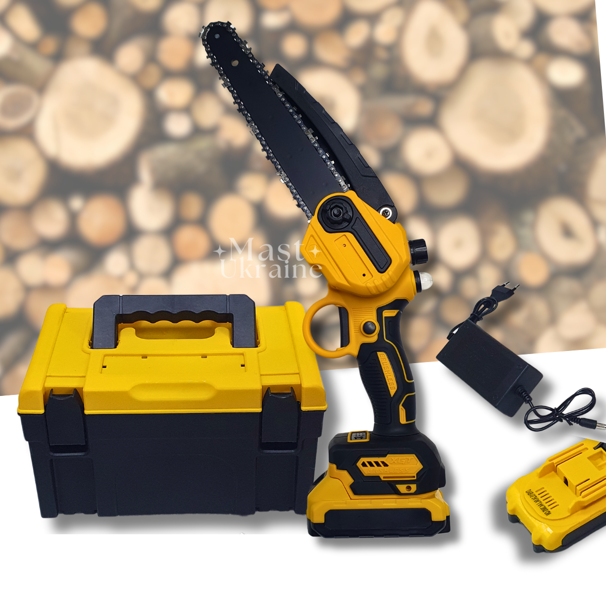 Акумуляторна міні пила 24V з масляним баком 20 см шина у комплекті 2 акумулятори -UY-168., фото 1