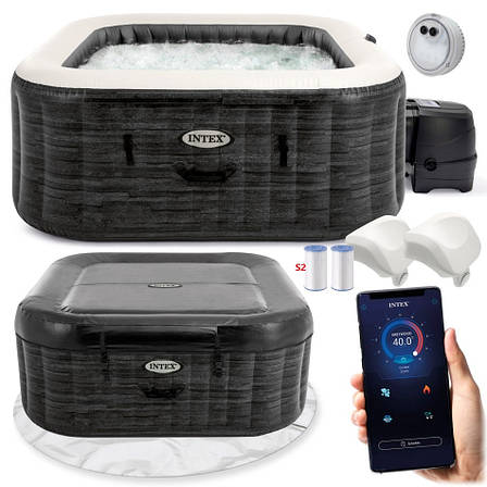 Надувна джакузі - СПА Intex 28450 (211х71 см) (4-х місний: 1 741 л/год, тент, підстилка, підсвітка, 2 підголівника), фото 1