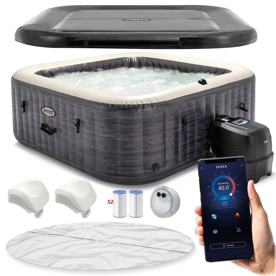 Надувна джакузі - СПА Intex 28452 (239х71 см) (6-и місний: 1 741 л/год, тент, підстилка, підсвітка, 2 підголівника)