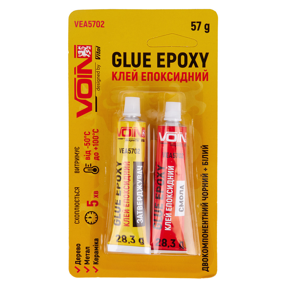 Клей двокомпонентний епоксидний VOIN білий + чорний 57г