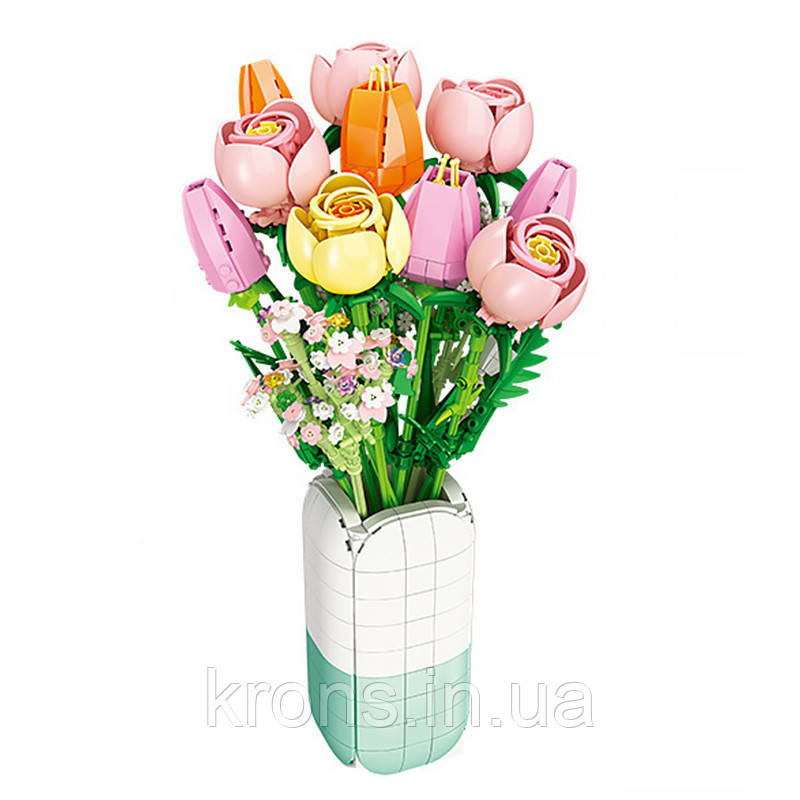 3D конструктор-набір будівельних блоків JIE-STAR 9065 RoseTulip Ensamble 1011 деталей пластиковий, фото 1