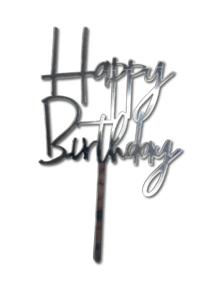 Зеркальный топпер Happy Birthday на ножке СРІБЛО