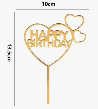 Дзеркальний топер НА НІЖКУ Happy Birthday з сердечками