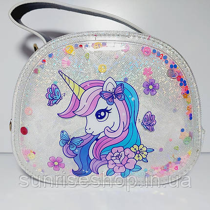 Дитяча лакова сумочка з плаваючіми блискавками для дівчинки довга регульована ручка, фото 1