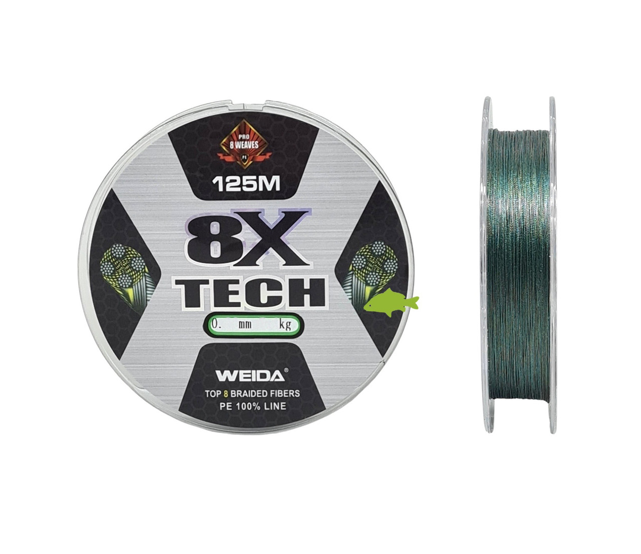 Шнур Weida X8 Tech PE 125м 0.08мм / 3.8кг (колір: темно-зелений), фото 1