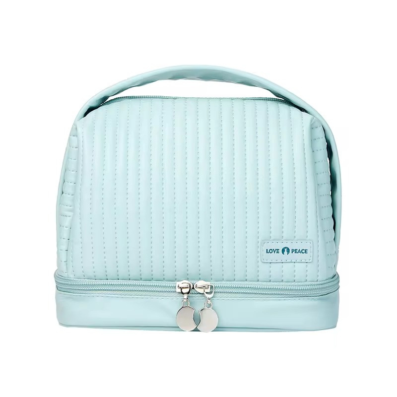 Косметичка для приладдя зі штучної шкіри для макіяжу, блакитна, фото 1