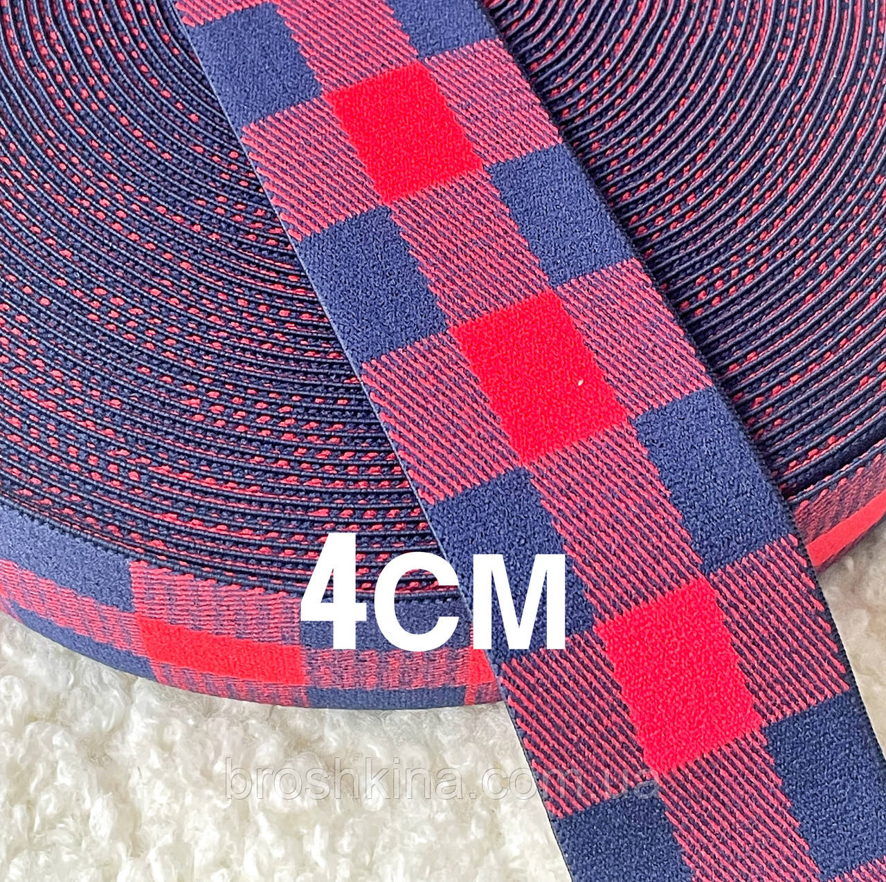 Резинка поясна 4 см * 22 м ( клітка червона з синьою), фото 1