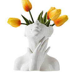 Ваза для квітів Lesko жіноче обличчя керамічна для прикрашання будинку