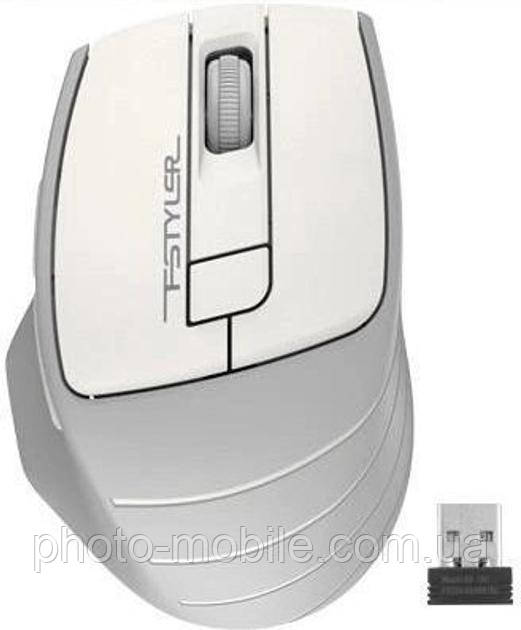 Комп'ютерна миша A4tech Fstyler FG30S, USB, бездротова, оптична, безшумна, 1000/1600/2000 dpi, 125 Hz, 6 кнопок, 1xAA, Grey/White