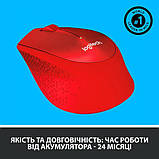 Комп'ютерна миша Logitech M330 Silent Plus, Red, USB, бездротова, оптична, 1000 dpi, 3 кнопки, 1xAA, фото 4