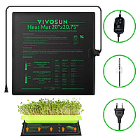 Нагрівальний килимок для розсади з термостатом, функцією регулювання температури, 50x52см 40Вт