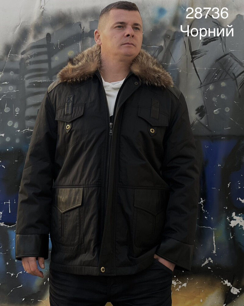 Чоловіча батальна зимова куртка-трансформер преміум якості з натуральним хутром кроля і єнота 54 - фото 1 - id-p2535403150