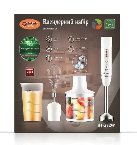 Блендерний набір 4 в 1 1800 Вт BITEK BT-272W, для подрібнення, змішування, фото 1