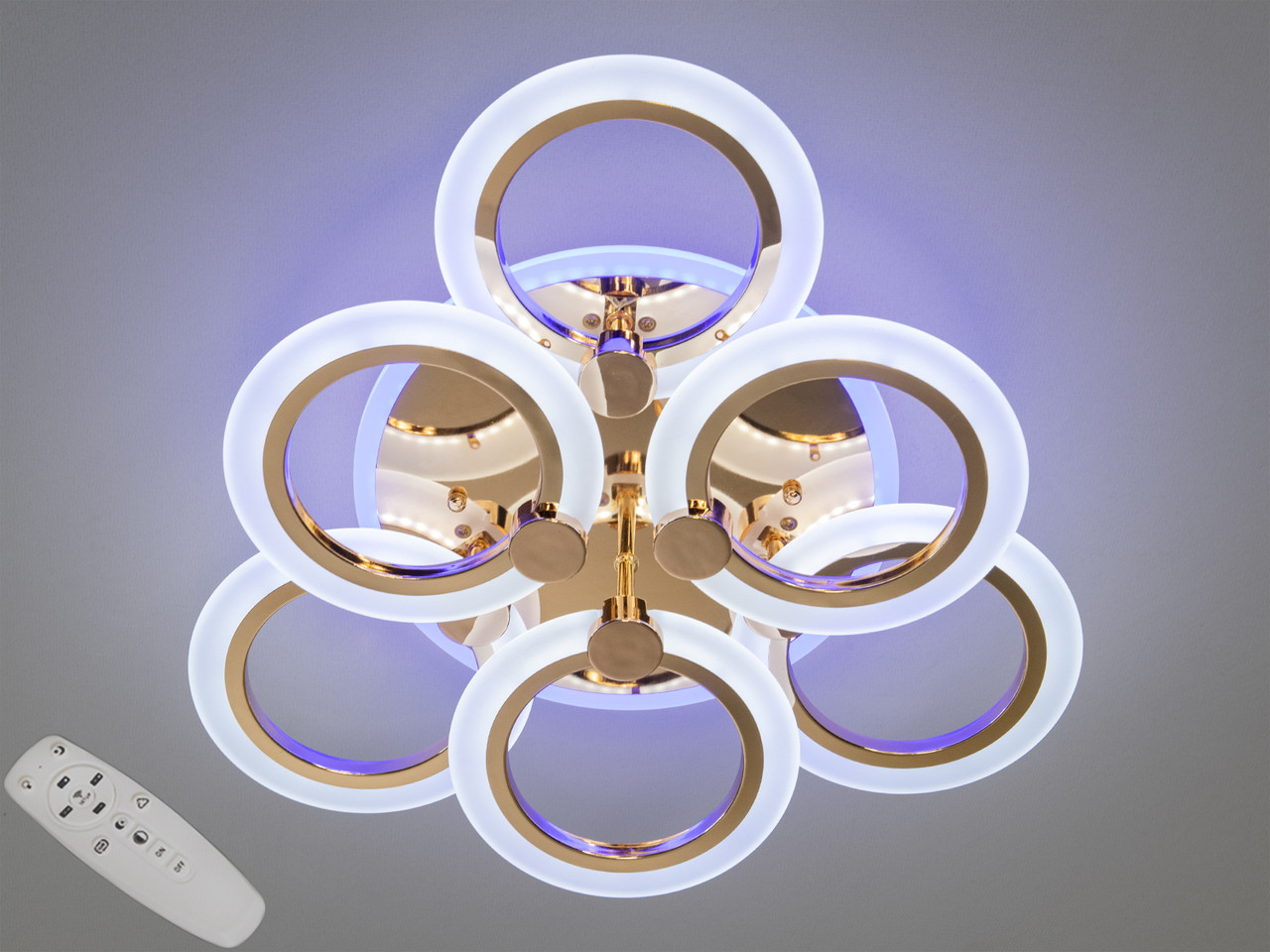 Стельова люстра світлодіодна з пультом, підсвіткою, 72W, золотого кольору, фото 1