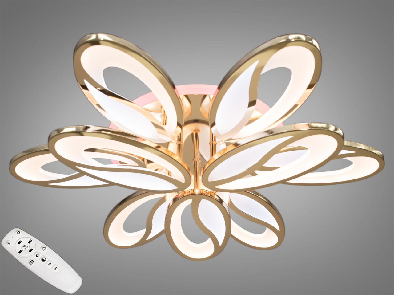Пристельова LED люстра з пультом і підсвічуванням, 150Вт, золото, фото 1