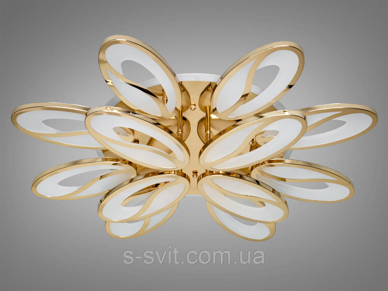 Плоска LED люстра з пультом, димером та підсвічуванням, 190Вт, золотиста, фото 1