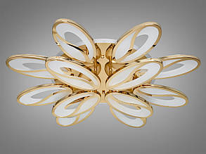 Плоска LED люстра з пультом, димером та підсвічуванням, 190Вт, золотиста